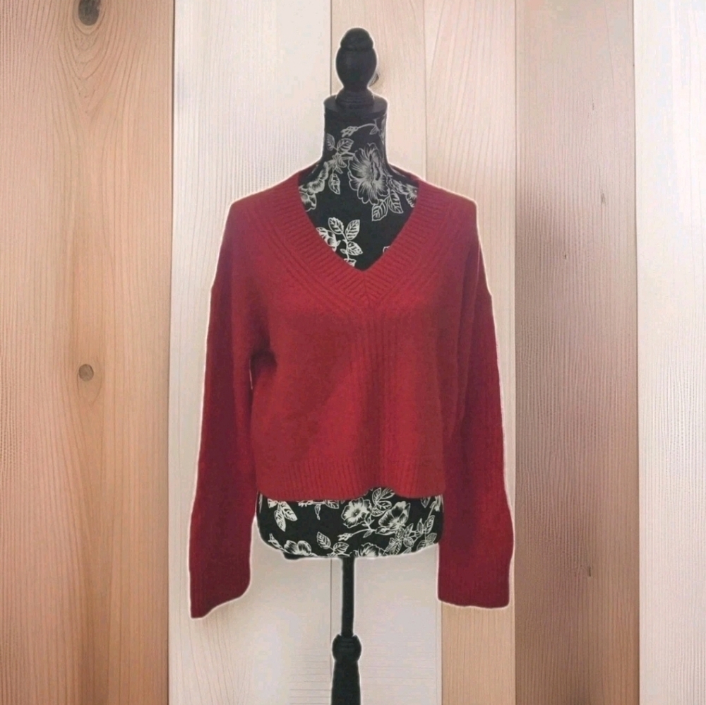 J.Crew Relaxed V Neck Supersoft Yarn Sweater Red XS Nwot